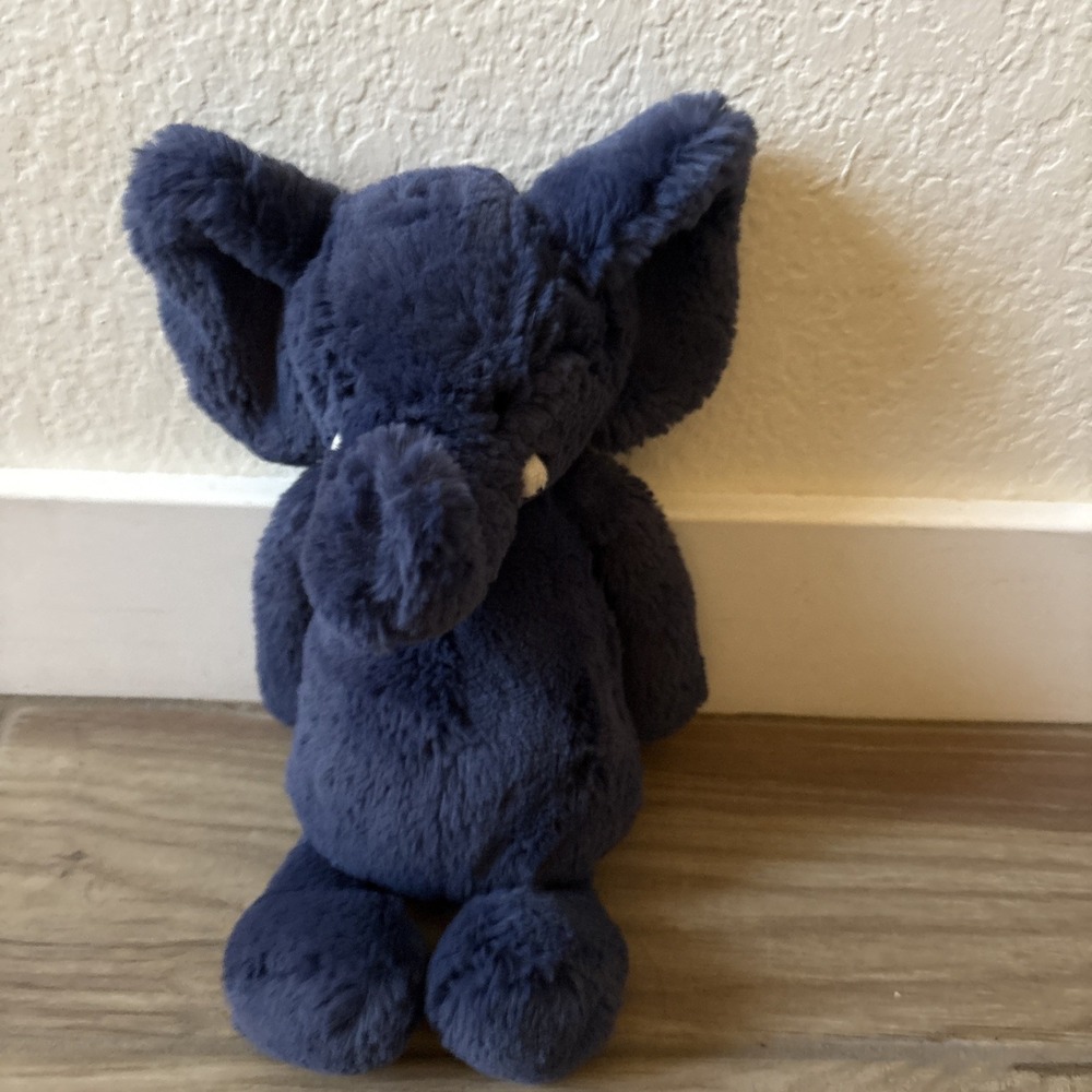 Jellycat Bashful Elephant Navy Blue Stuffed Animal Plush Toy Medium 12in BAS3EB